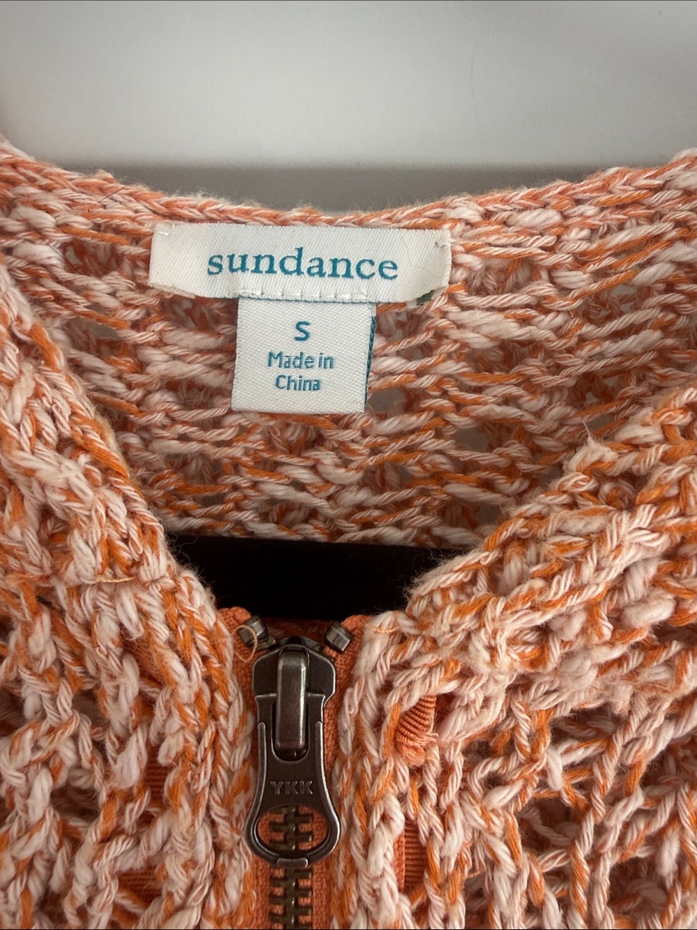 Sundance Orange Cream Open-Knit Hooded Zip Cardigan size small with stretch - Picture 2 of 7